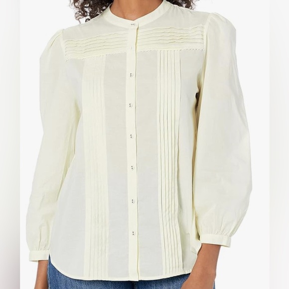 Joie Vesta Pintucked Porcelain Cotton Long Sleeved Button Down Blouse NWT - Picture 2 of 10